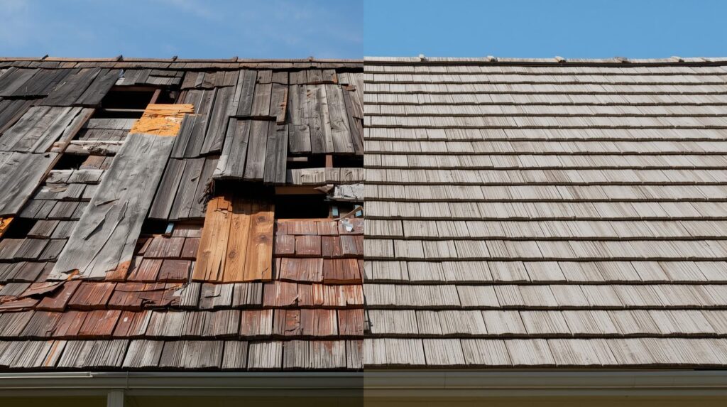 génère des images pareilles avant après pour un service de charpenterie effectué par un couvreur pro (1)