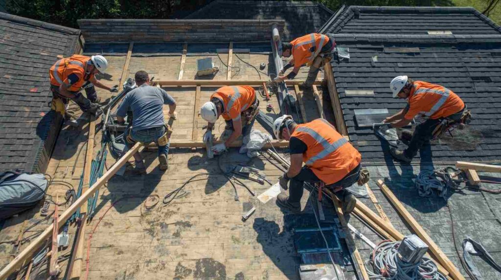 Des couvreur entrain de réaliser une Toiture sur mesure